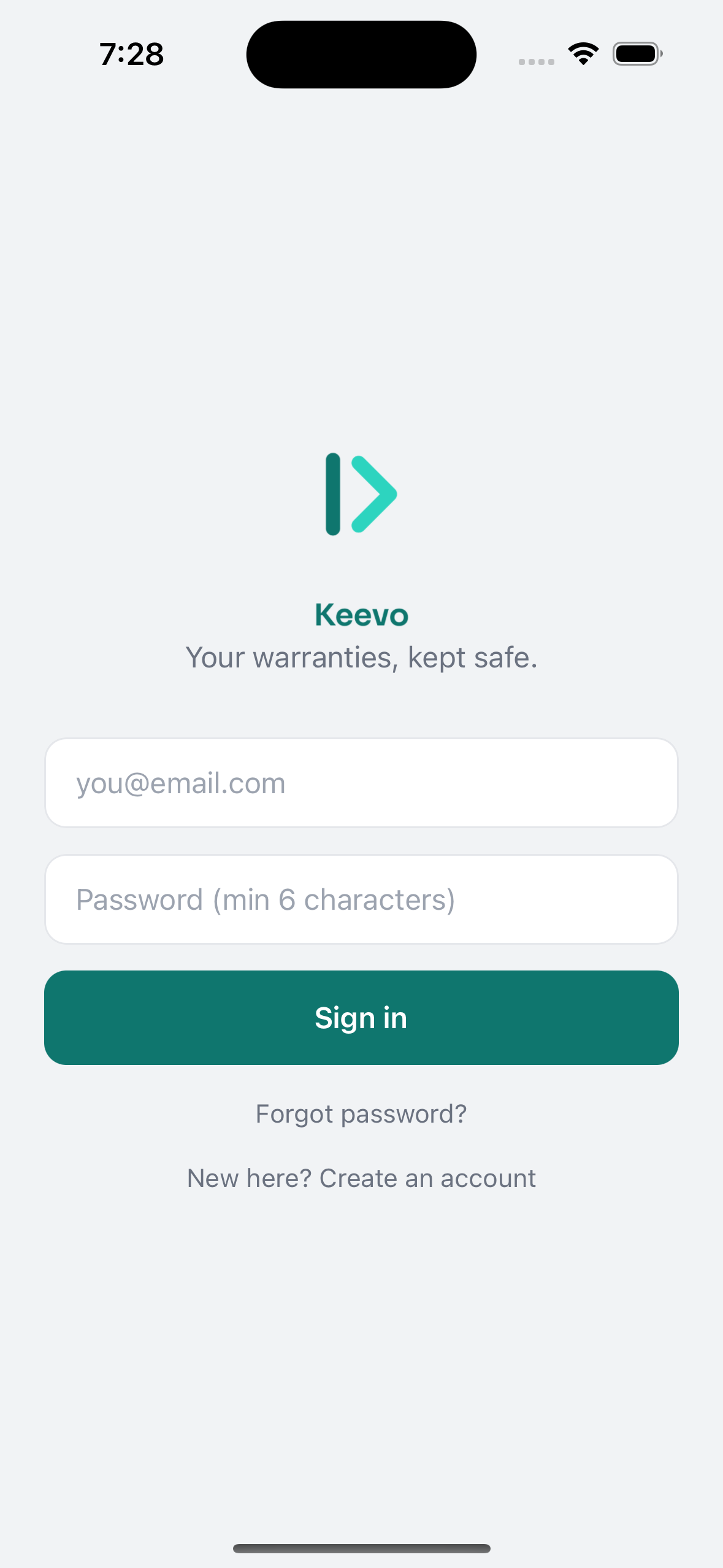 Keevo secure sign-in screen